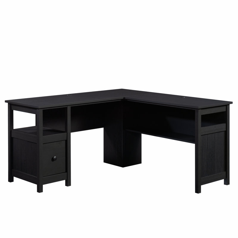 Bureau traditionnel en L avec tiroir classeur, finition noire