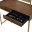 Bureau de coiffeuse 2 tiroirs avec miroir et plateau à bijoux, noyer et or