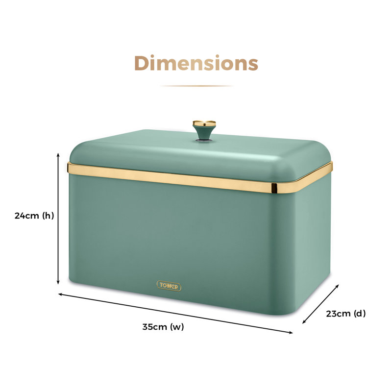 Tower Cavaletto Bread Bin with Removable Lid and Durable Steel Body, Jade Green