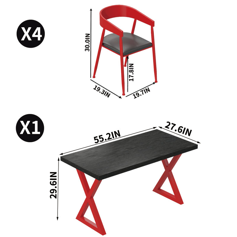 Table et chaises de style industriel, H 29,6 po x L 55,2 po x l 27,6 po