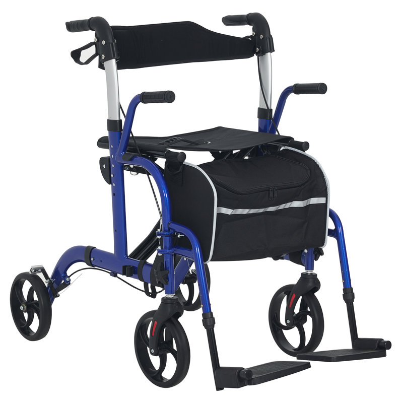 Rouleau roulant en aluminium, marcheur pour personnes âgées avec siège, bleu