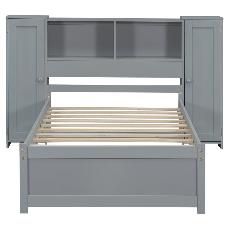 Lit avec armoire et tablettes Epine, Gris, Plein