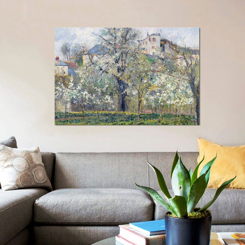 «Le jardin de légumes avec arbres en fleurs, printemps, Pontoise, 1877» par Camille Pissarro, reproduction sur toile, Non mat