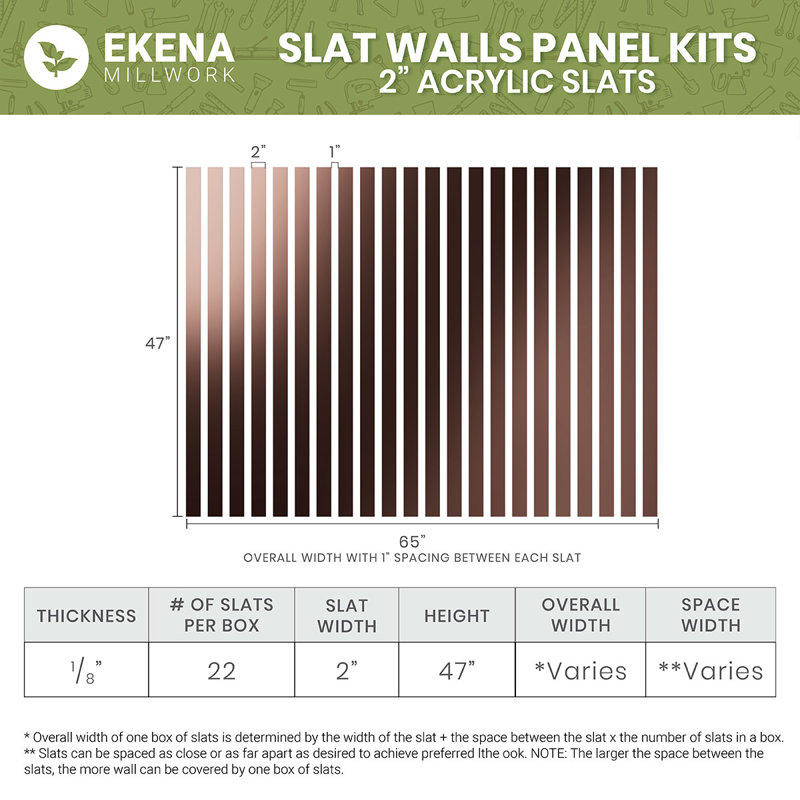 Adjustable Acrylic Slat Wall Panel Kit, Grey, 47" H x 44" W