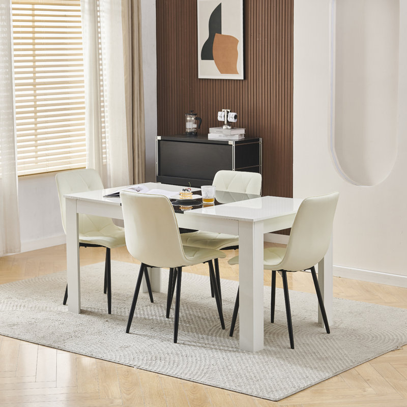 Dining Set, Pu Diamond Lvory, 4 Seats