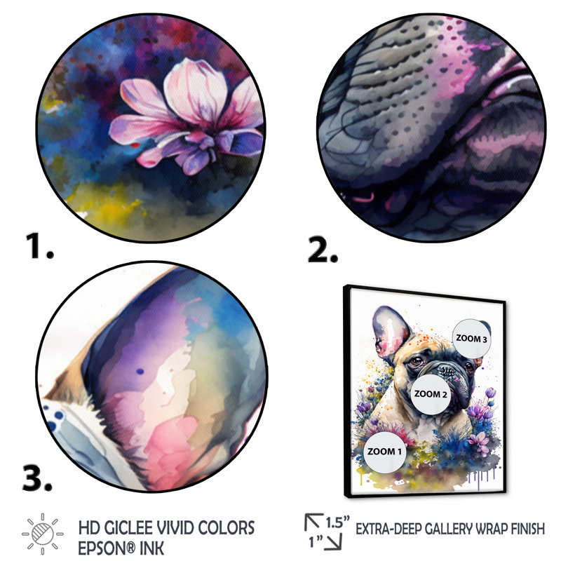 Mignon art floral français I - peinture sur toile, H 32 po x l 24 po x P 1 po, Toile avec cadre flottant noir