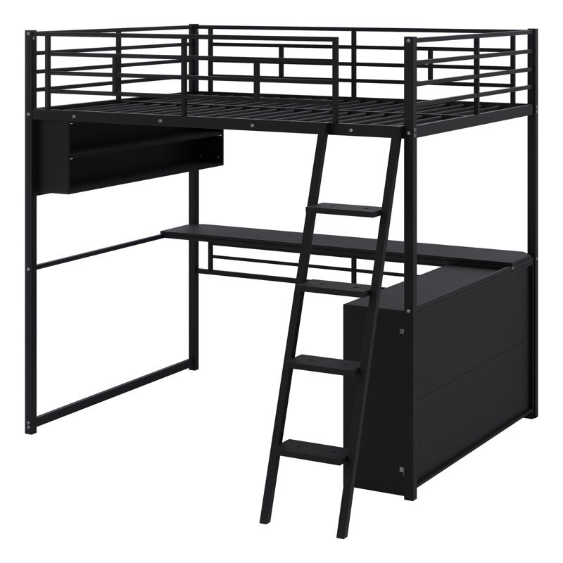 Lit mezzanine en métal avec DEL, bureau et tablettes