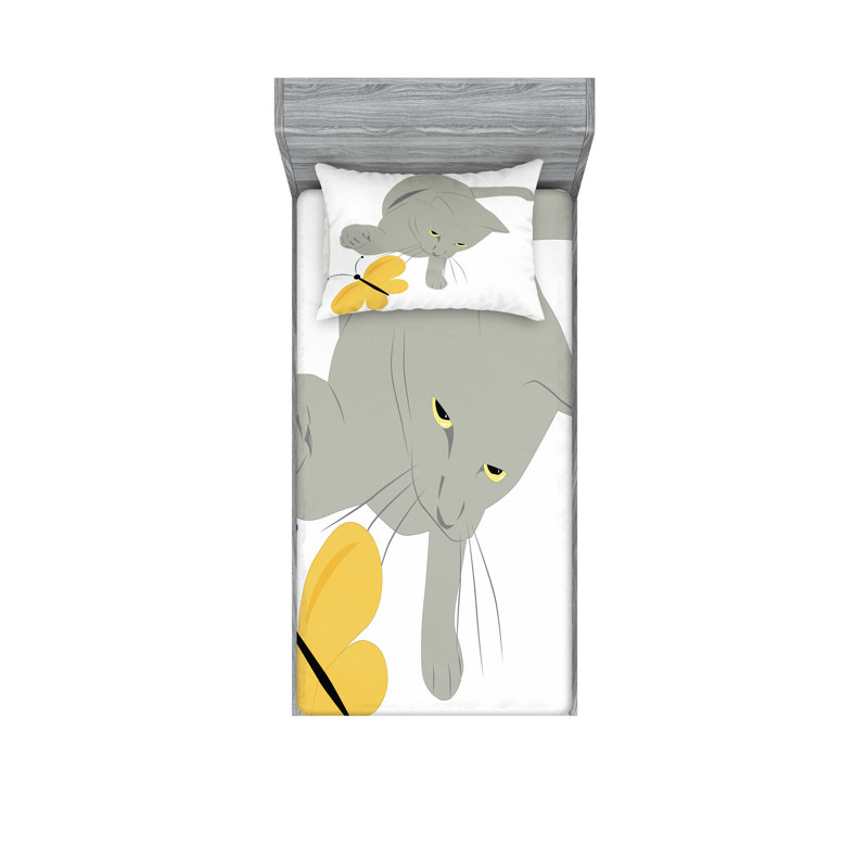 Drap-housse et coussin décoratif Ambesonne, Ensemble de draps pour lit simple + 3 pièces supp
