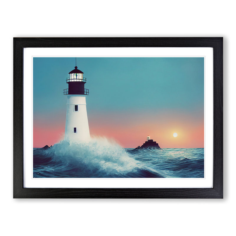 XH1022-6823X Peaceful Lighthouse Sunrise 1 Piece Wall Art, 46cm H x 64cm W, Black