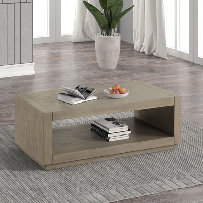 Rectangle Coffee Table Plinth Base Open Bottom Shelf Natural Finish Primary Living Room