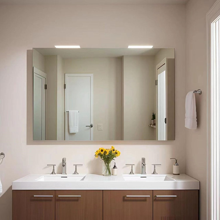 Latitude Run® 30 x 40 Inch Bathroom Mirror, Frameless Beveled Wall Mirror,  Rectangle White Mirror for Bathroom Wayfair