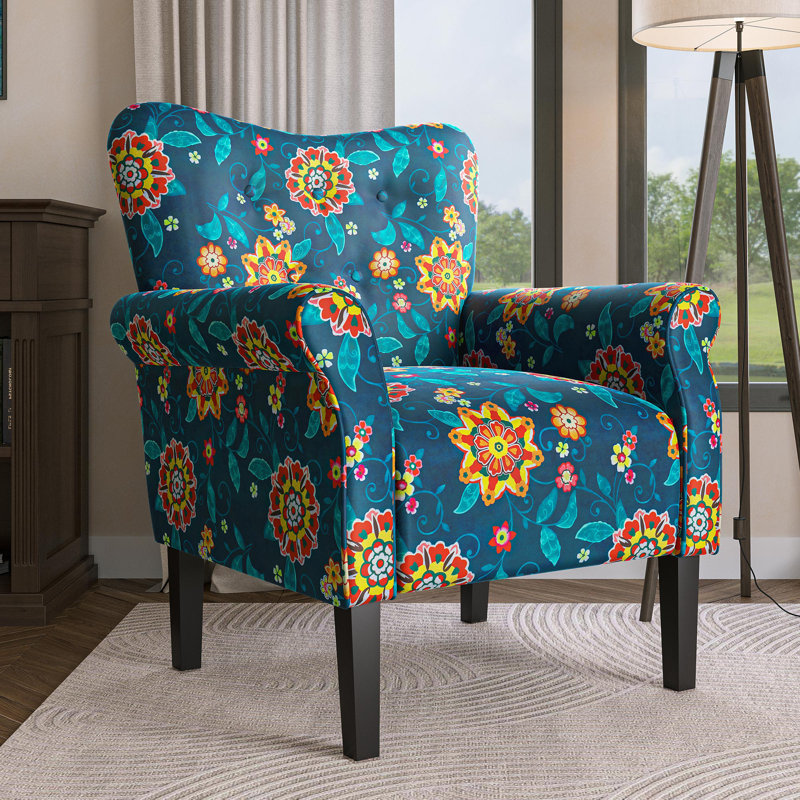 Fauteuil rembourré en polyester 30,3 po Modern, Polyester à motif de fleurs bleu