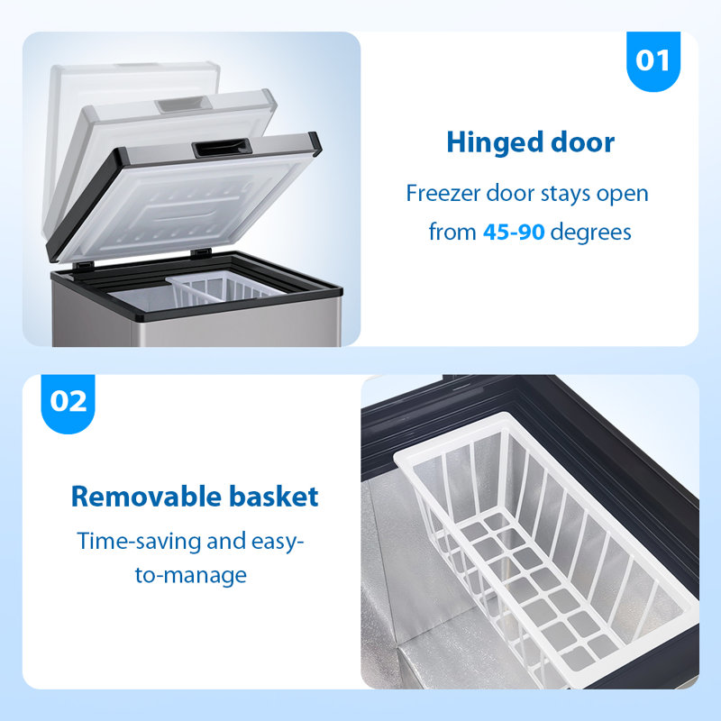 Congélateur coffre de 4,2 pieds cubes avec 7 modes de température, ultra silencieux, grande capacité, avec panier amovible, idéal pour la cuisine, le magasin et les appartements