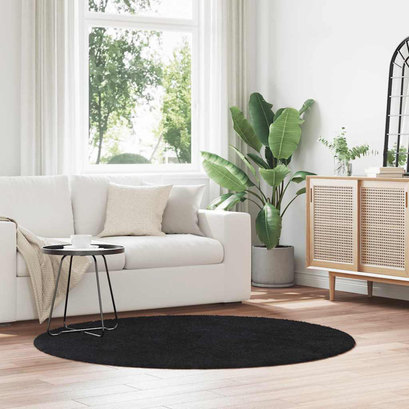Shaggy Rug High Pile NAVARRA Black Polyester, Round 160cm