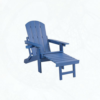 Méridienne d'extérieur réglable bleu foncé avec repose-pieds caché et porte-gobelet, structure HiPS