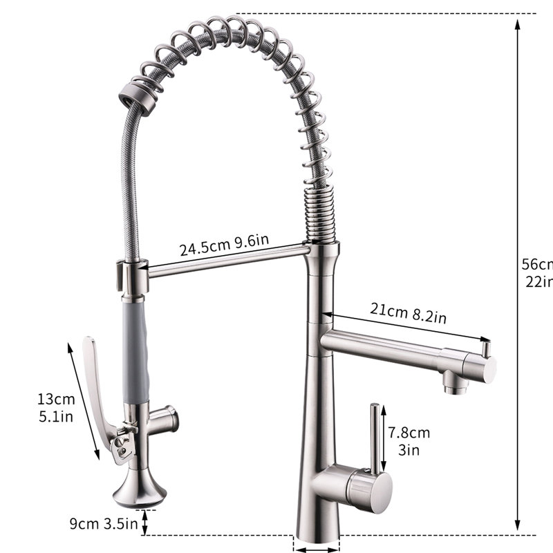 Modern Brushed Nickel Kitchen Sink Faucet With Pull Down Spring Spout And Pot Filler Feature Spot Commercial Style Pre-Rinse