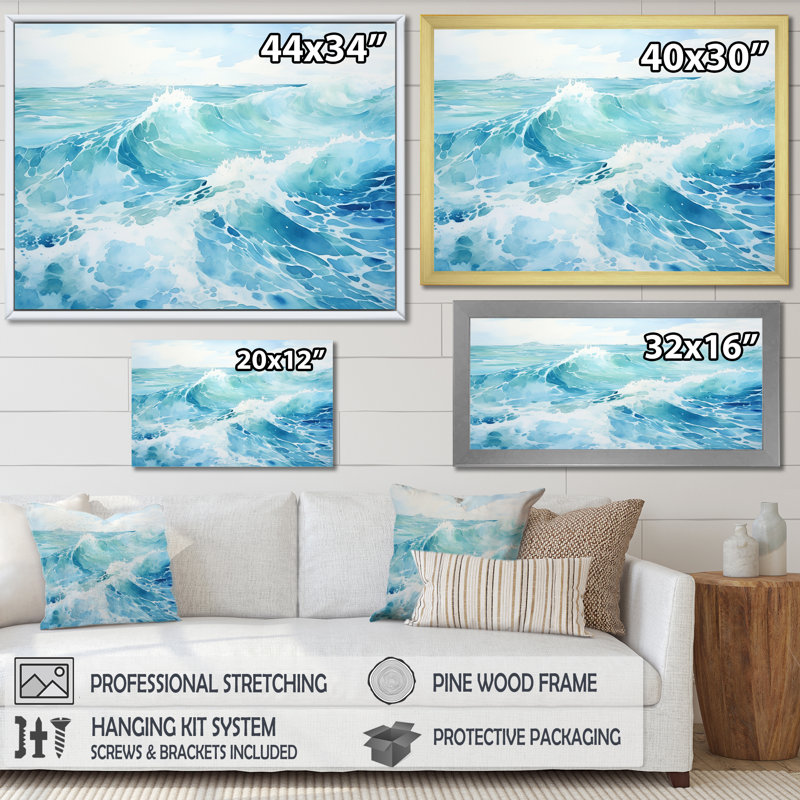 «Blue Ocean In Motion Scenery III», reproduction sur toile, H 24 po x l 32 po x P 1 po, Cadre simple noir