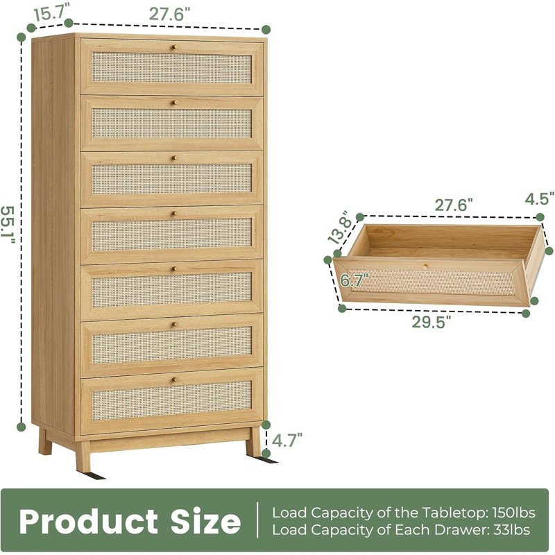 Grande commode 7 tiroirs en rotin 7 tiroirs