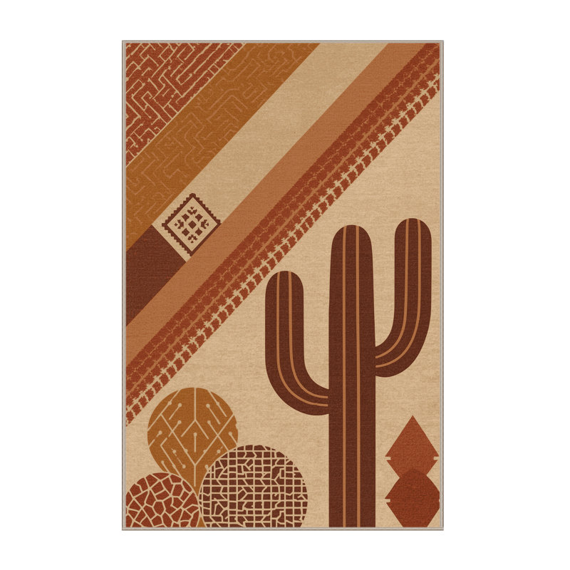 Machine Washable Pascasio Prickly Pear Global Inspired Geometric Rug in Brown – Binding, 2x5