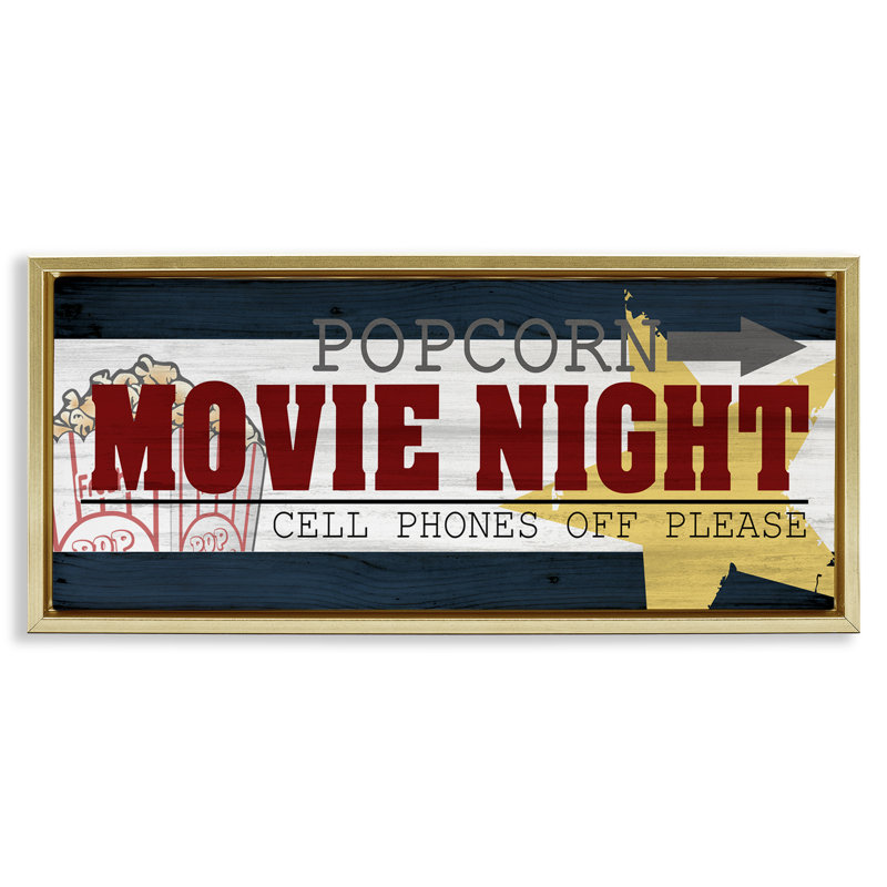 Enseigne rétro «Movie Night», H 11 po x l 25 po, Cadre flottant métallique doré