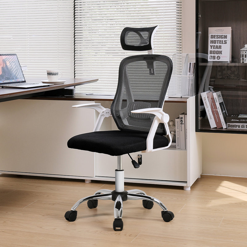 Nestori Swivel Office Chair with Headrest, White