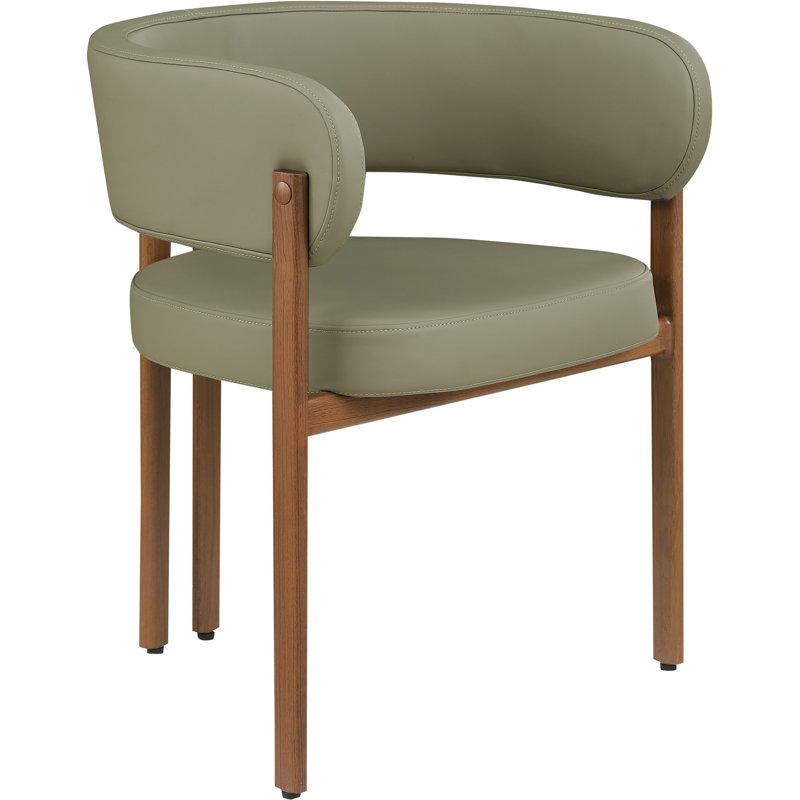 Gideon Unfinished Upholstered Back Arm Chair, Olive Green Vegan Leather, Walnut