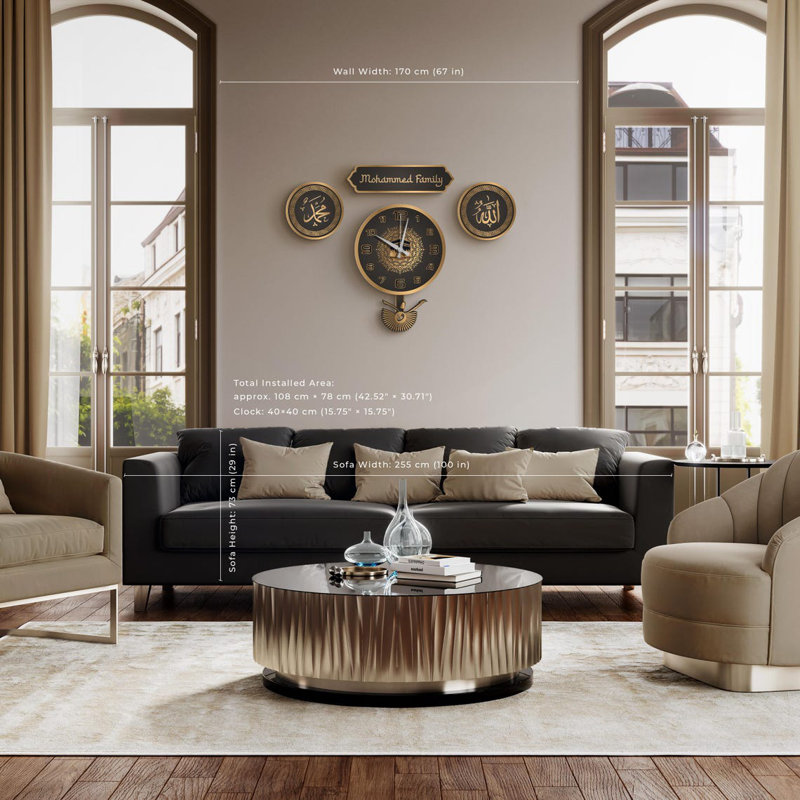 Horloge murale - Pendule de style islamique - Design de Kaaba - Allah et Muhammad - Nom de famille Musulman personnalisé - Cadeau silencieux personnalisable