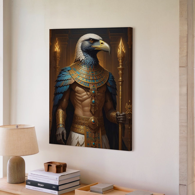 Art mural, tête de faucon, toile égyptienne royale, symbole de la vie sur toile, H 20 po x l 30 po