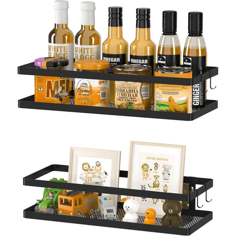 Ensemble de 2 paniers de rangement suspendus à fixation murale, support de bac de rangement en fil métallique, Noir