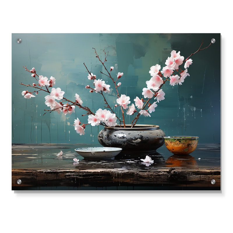 Asian Art Zen Garden IX - Art mural asiatique en acrylique pour salon, H 12 po x l 20 po