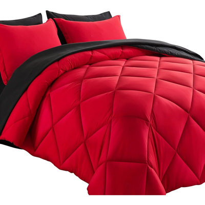 Ensemble d'édredon rouge et noir, lit dans un sac réversible 7 pièces, ensemble de literie toutes saisons en duvet synthétique avec draps, taies d'oreiller et taies décoratives