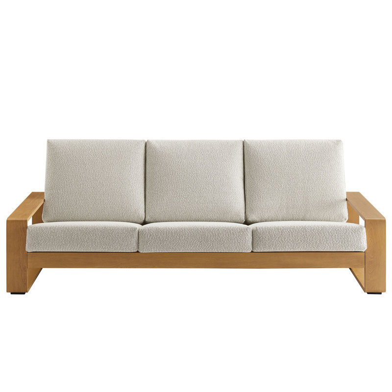 Lirienne Outdoor Patio Aluminum Faux Wood Sofa, Natural, Ivory