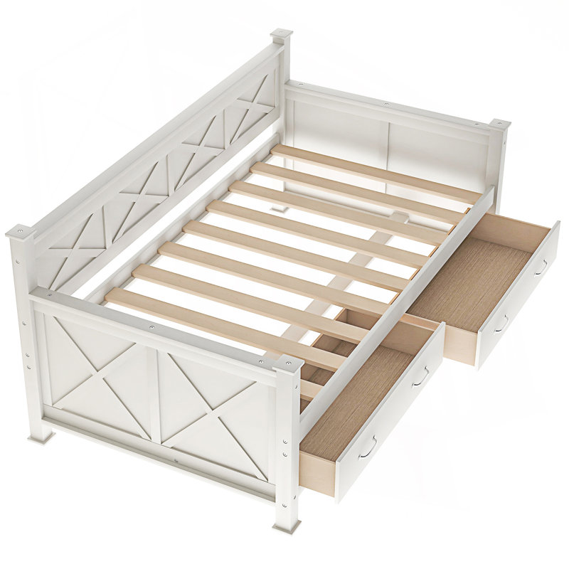 Lit de jour simple avec 2 grands tiroirs, structure moderne en forme de X et lit de jour rustique et décontracté