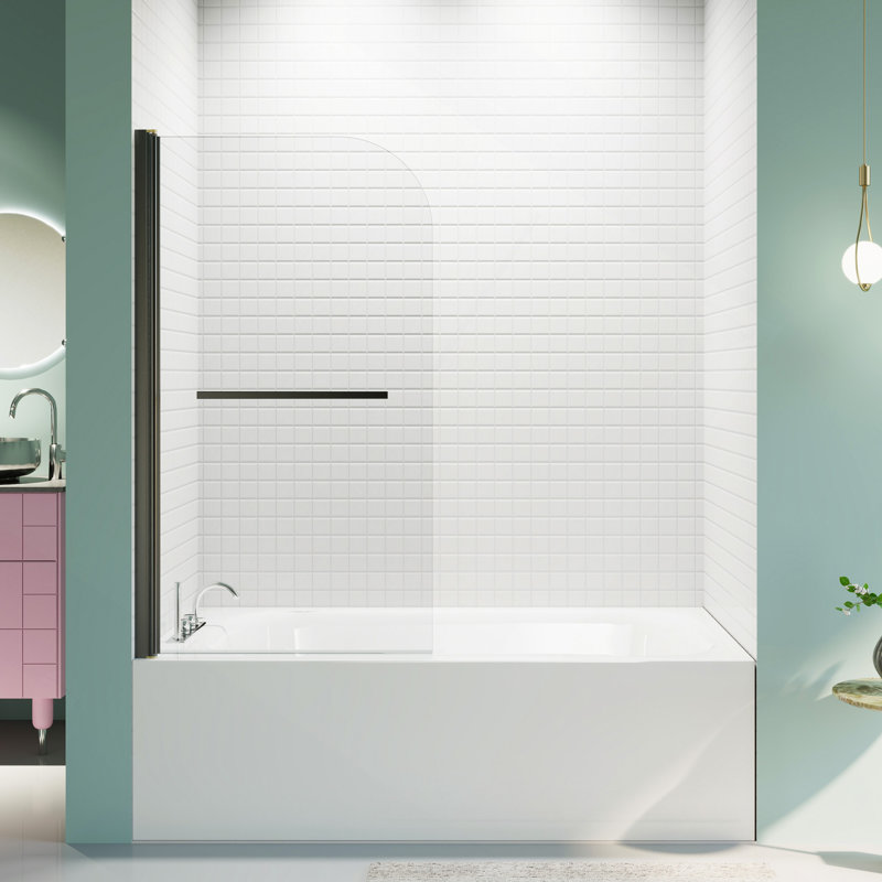 Portes de douche sans cadre de l 31 po x H 55 po pour baignoire, porte en verre trempé épais de 1/4 po (6 mm), panneau de porte de douche pour salle de bain