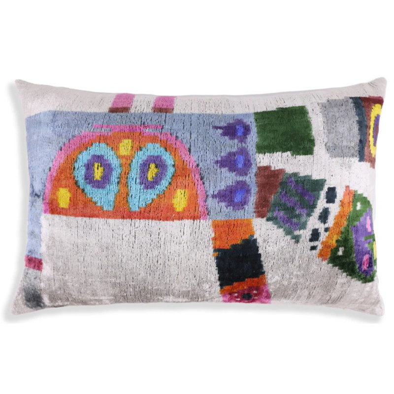 Coussin décoratif luxueux en velours de soie multicolore 16 x 24 - lombaire géométrique abstrait fait à la main
