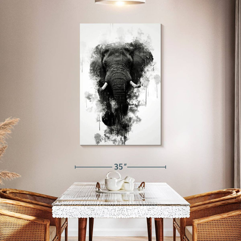 Brampt Mighty Elephant noir et blanc, H 48 po x l 32 po