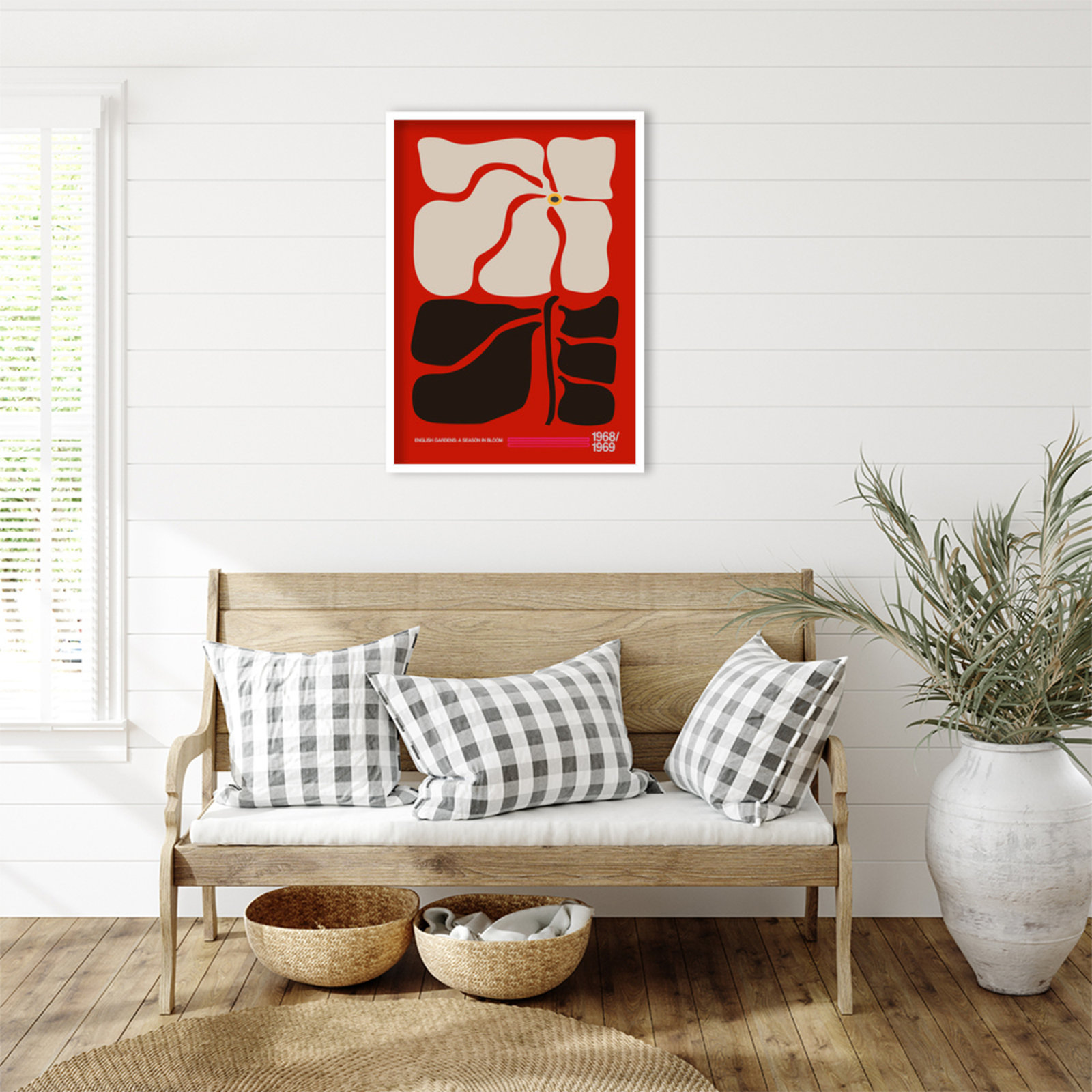 English Gardens Red by Frances Collett, 33" H x 24" W x 1" D, White