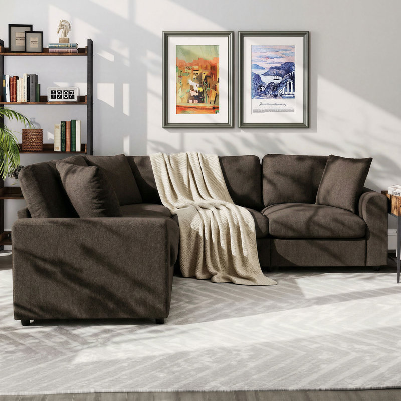 Canapé modulaire de 108 po avec 3 coussins décoratifs, Brun pâle