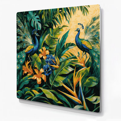 Hawaiian Paradise Birds Blue Metal Wall Art