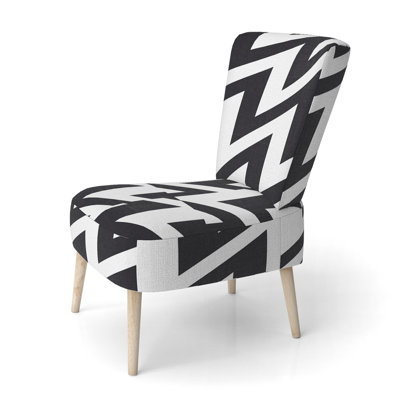 Black Retro Vintage Chevron - Upholstered Patterned Accent Side Chair