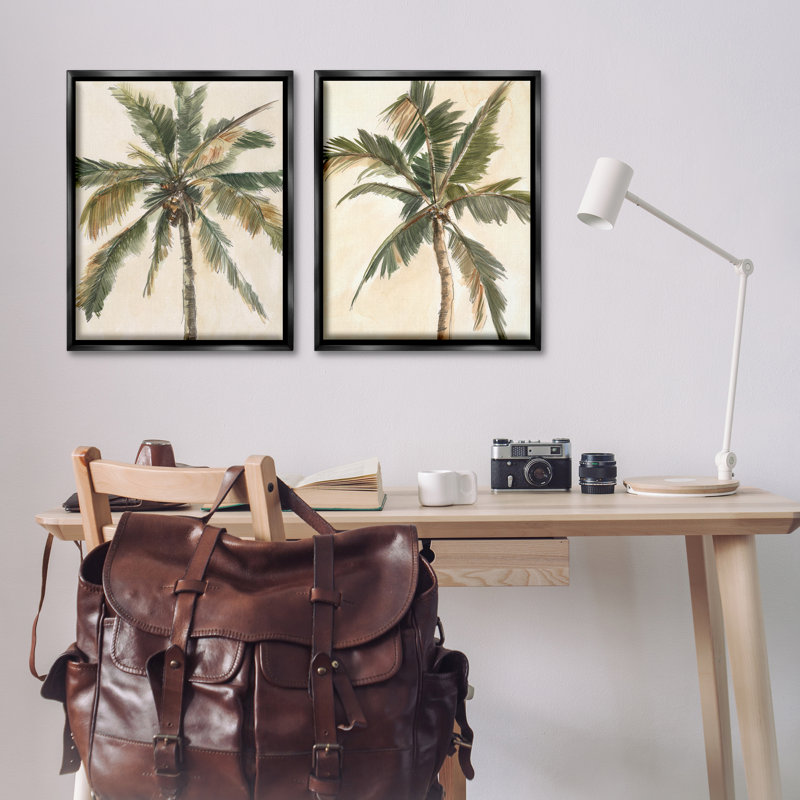 «Majestic Towering Palms», ensemble de 2 toiles flottantes encadrées noires par Ethan Harper, H 31 po x l 25 po