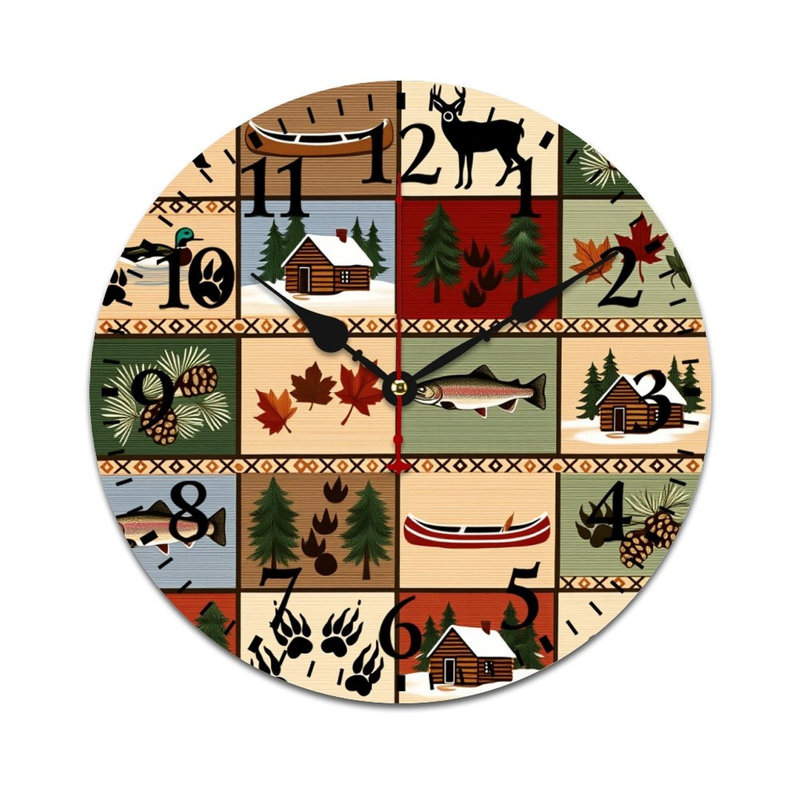 Horloge murale rustique rustique à patchwork, 12 x 12 pouces, pour décor de chalet