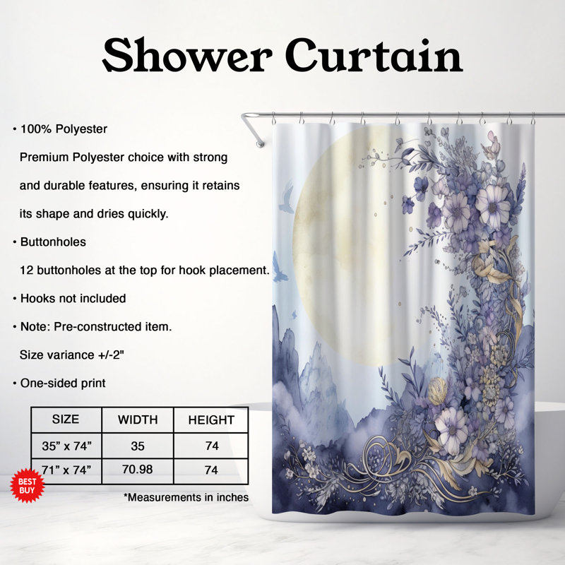 Rideau de douche standard 1 pièce Moonlit Dream, H 74 po x l 71 po