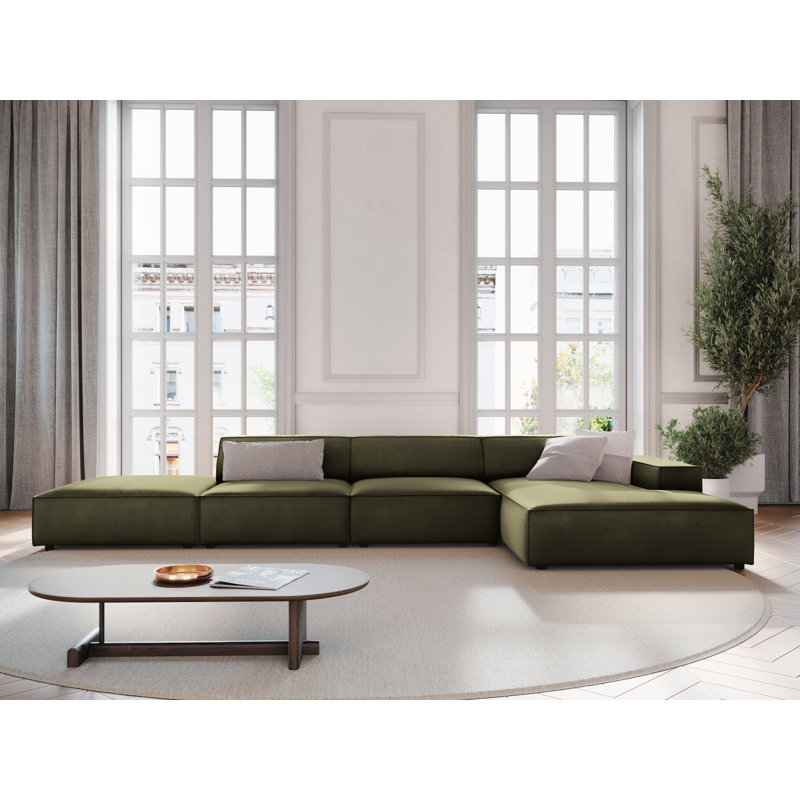 Jodie 5 Seater Corner Sofa, Green, Right Hand Facing
