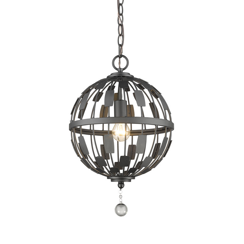 Almet Mid-Mod Geometric Bronze Drum Pendant with Crystal Drop