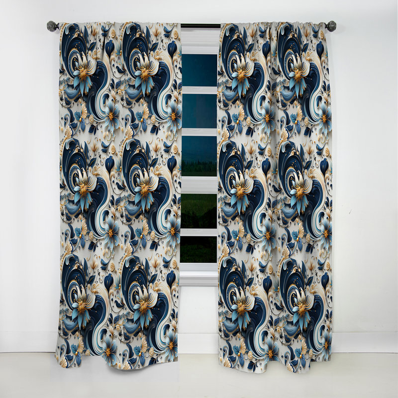 Motif cachemire à motif floral IV - Rideau floral occultant - 1 panneau, L 52 po x L 95 po