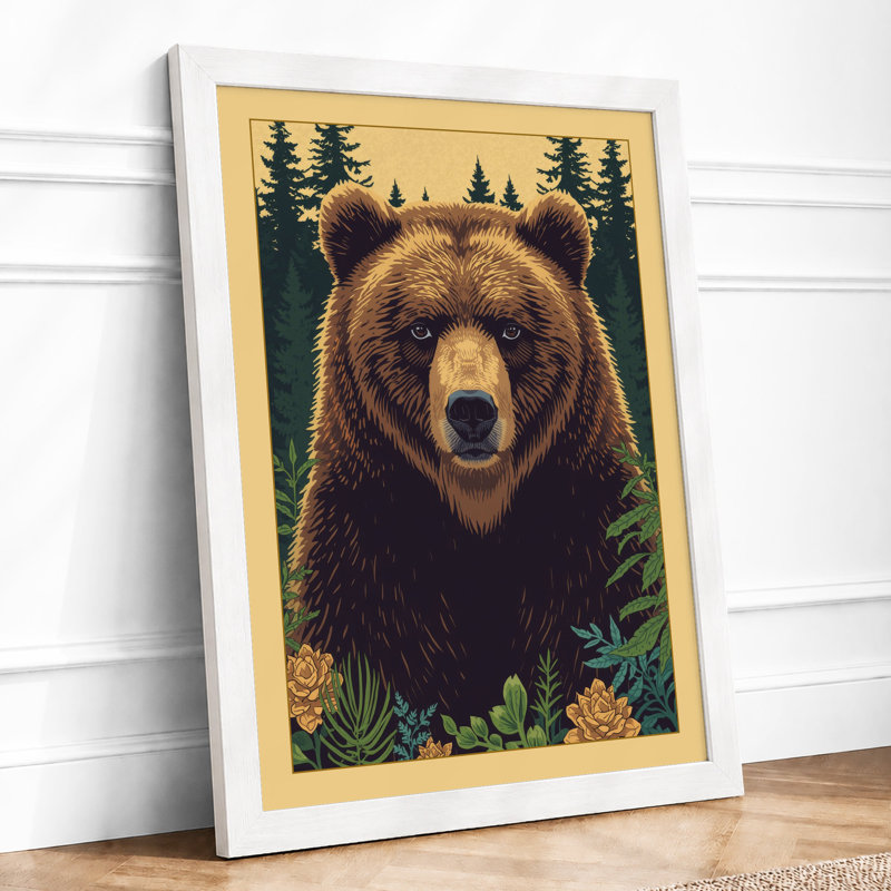 Bear in the Forest Rustic - Framed Print, A4 - 29.7 x 21.0 cm, White