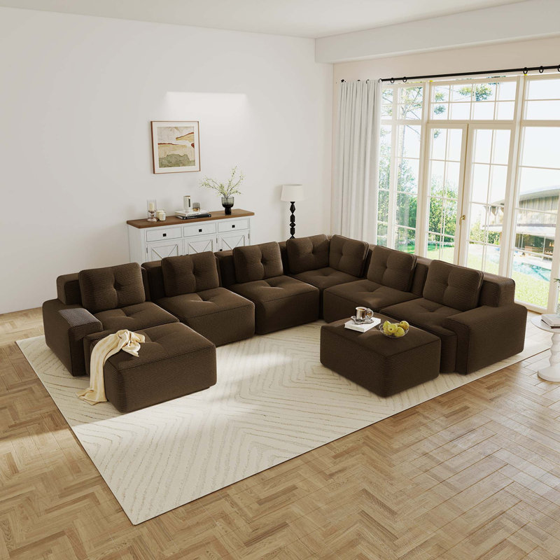 Canapé modulaire en velours côtelé haut de gamme sans assemblage et antidérapant, Velours côtelé - brun