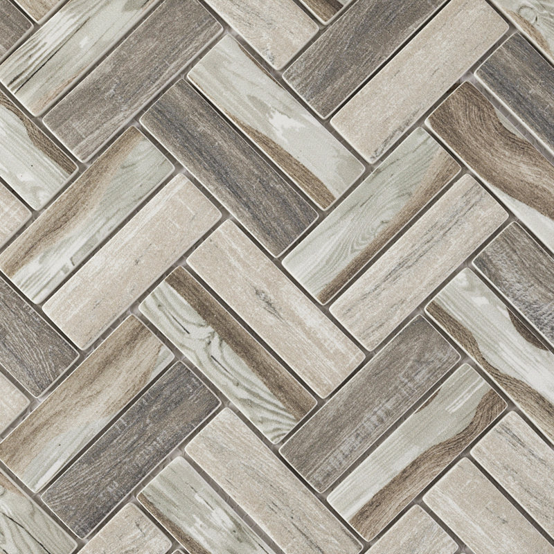 Ecoglassify 11.11 in. x 12.52 in. Herringbone Matte Glass Mosaic Tile, Brown