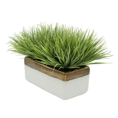 Faux Onion Grass Grass in Ceramic Planter